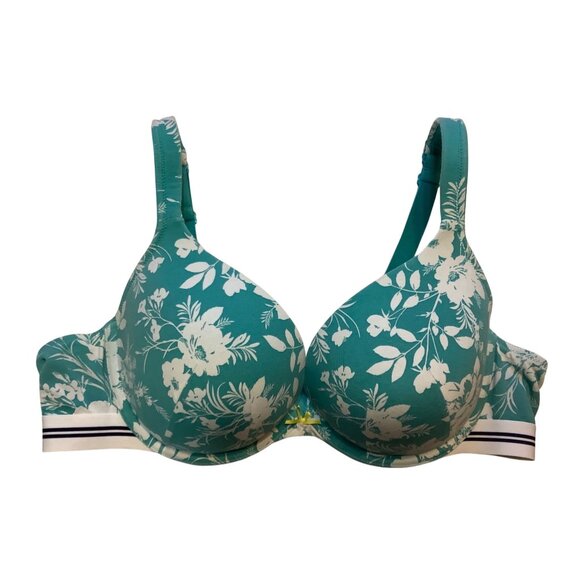 Cacique Boost Plunge Floral Stripes Underwire Bra 42C Plunge Adjustable Straps - Picture 1 of 5